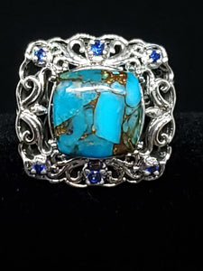 Mojave Blue Turquoise Silver Ring Size 7.5, 8
