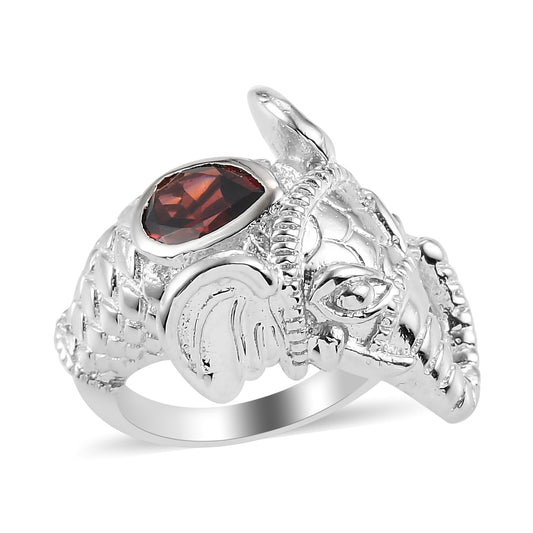 Mozambique Garnet Elephant Head Ring in Platinum Over Copper - 1.25 CTW