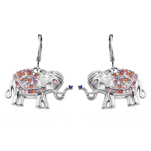 Multi Color Austrian Crystal Elephant Earrings
