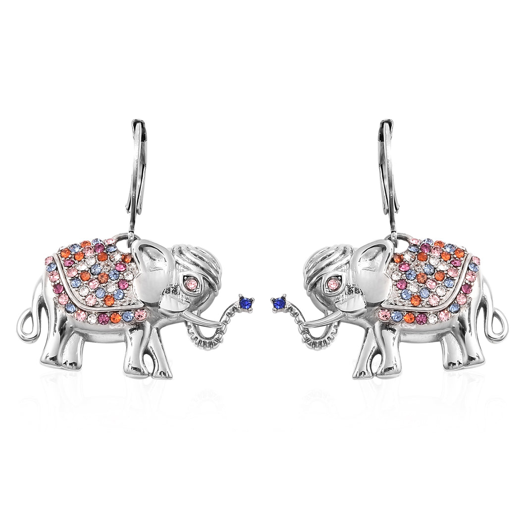Multi Color Austrian Crystal Elephant Earrings