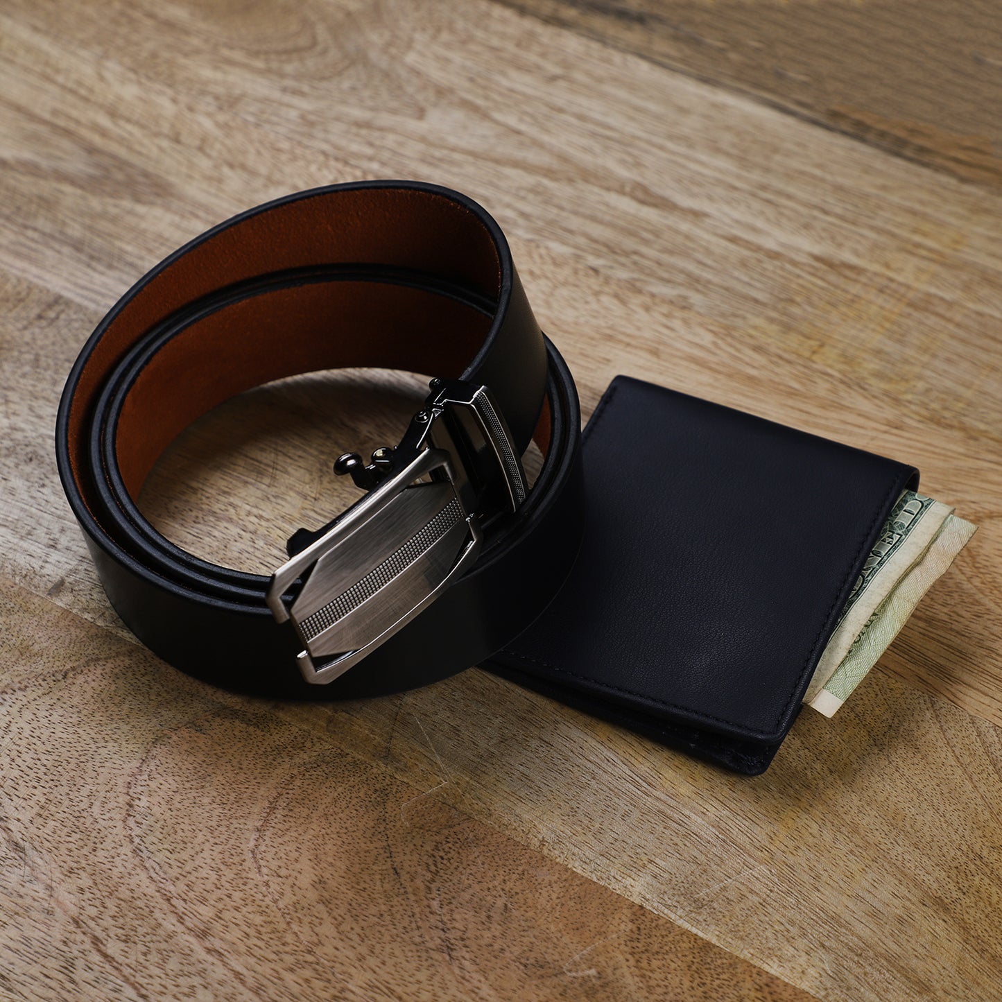 Men's 100% Genuine Leather Belt and RFID Wallet Brown or Navy