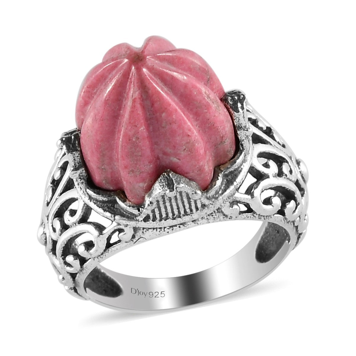 Norwegian Thulite Carved Ring in Sterling Silver