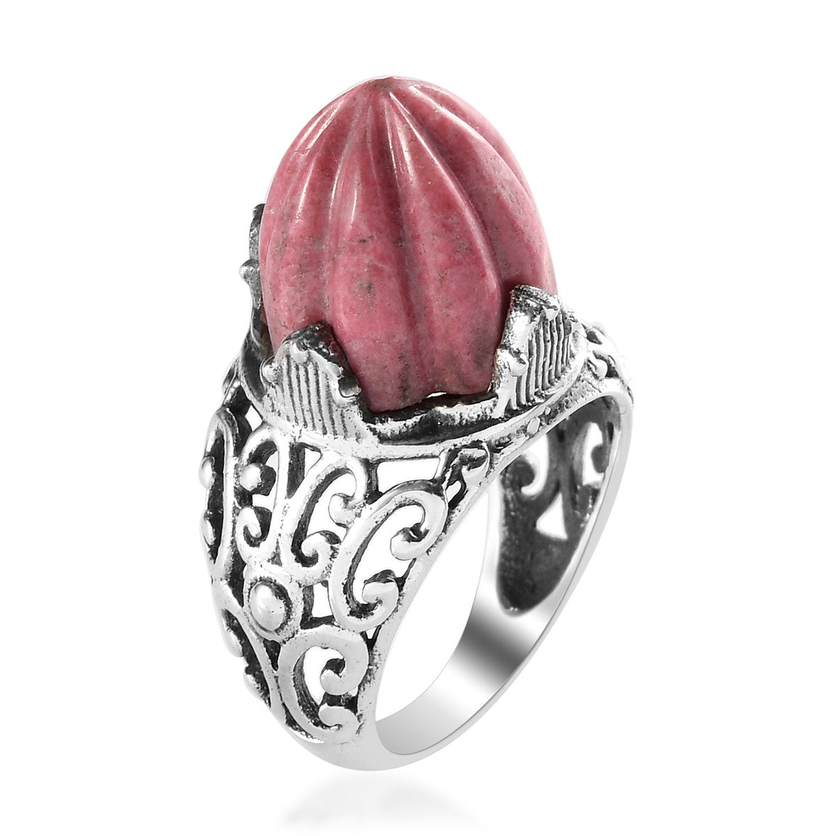 Norwegian Thulite Carved Ring in Sterling Silver