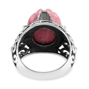 Norwegian Thulite Carved Ring in Sterling Silver
