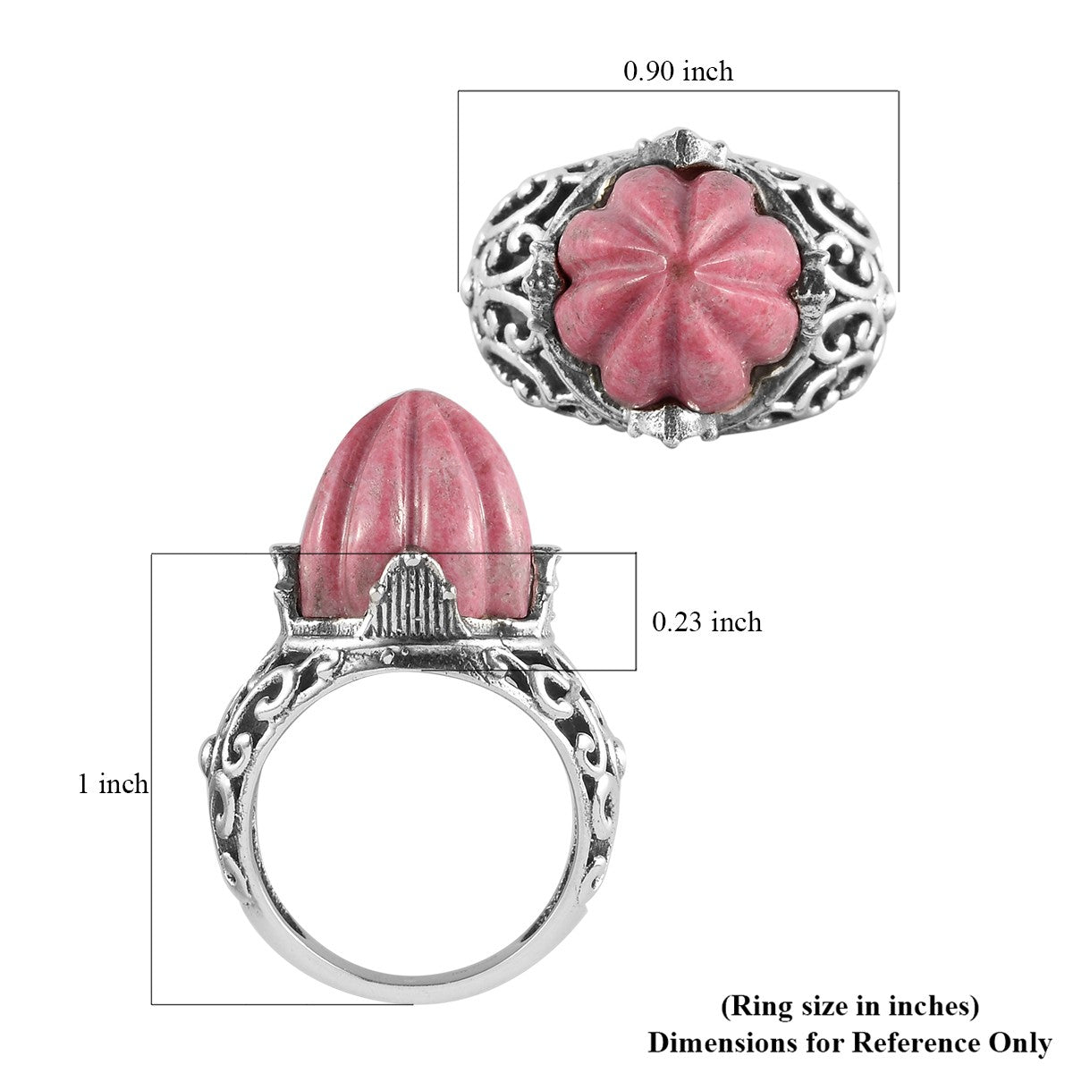 Norwegian Thulite Carved Ring in Sterling Silver