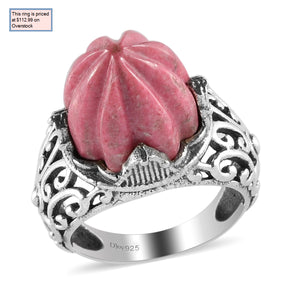 Norwegian Thulite Carved Ring in Sterling Silver