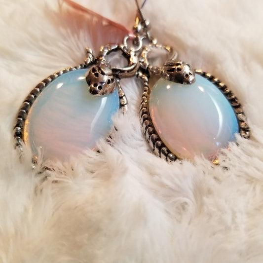 Opalite Tumbled Gemstone and Serpent Earrings