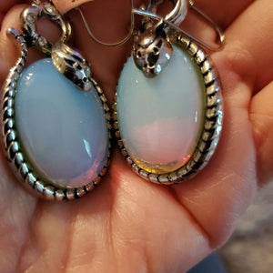 Opalite Tumbled Gemstone and Serpent Earrings