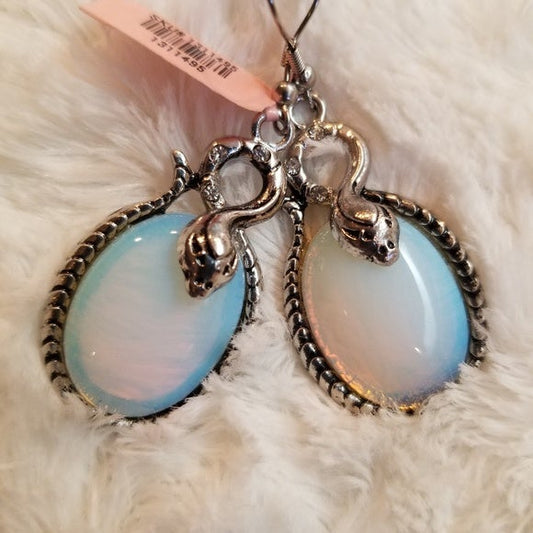 Opalite Tumbled Gemstone and Serpent Earrings