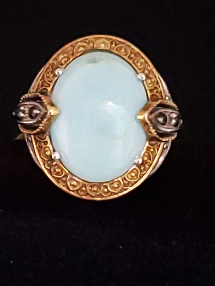 Oval Cantonese Blue Aragonite Ring Size 7