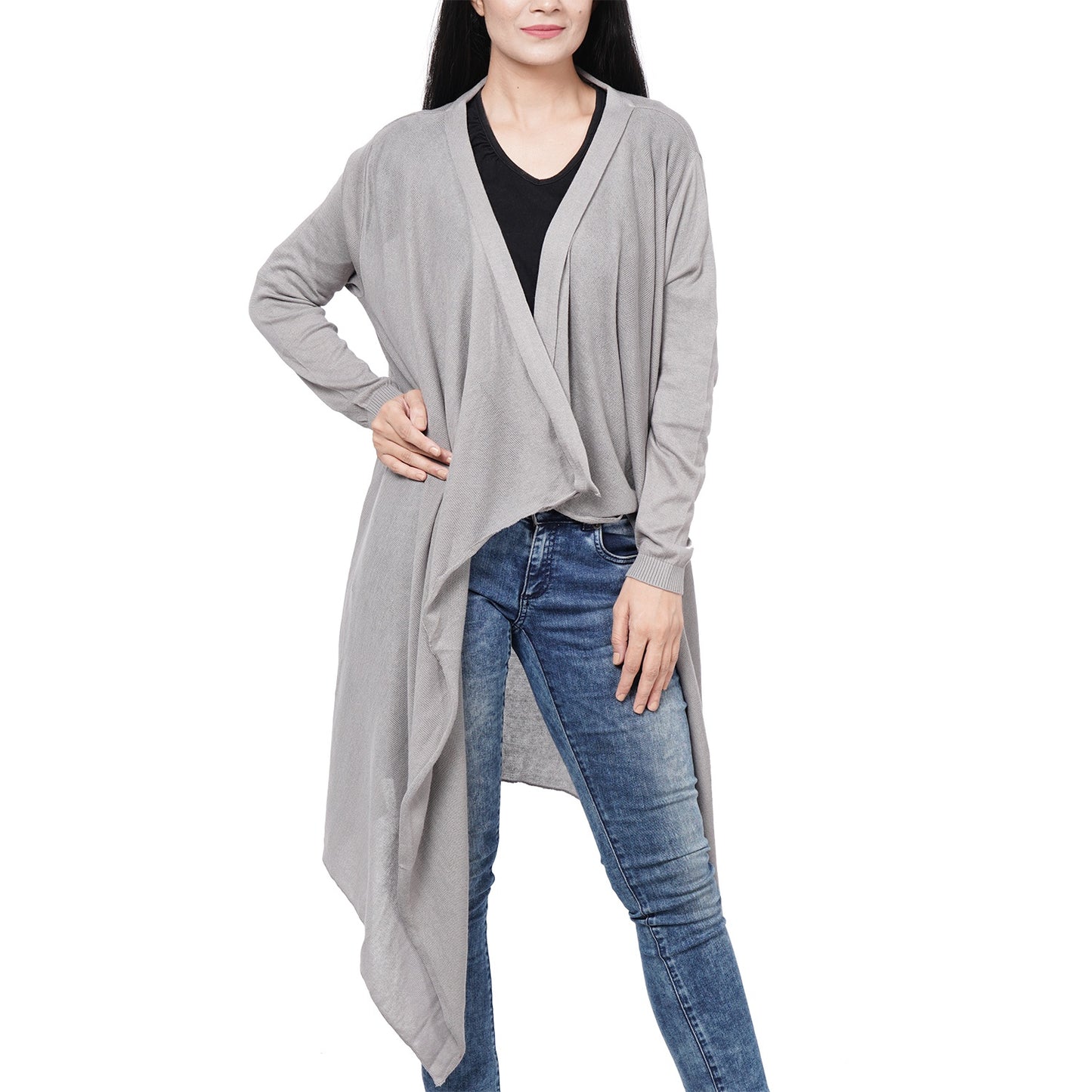 100% Cotton Knit Long Sleeve Waterfall Cardigan