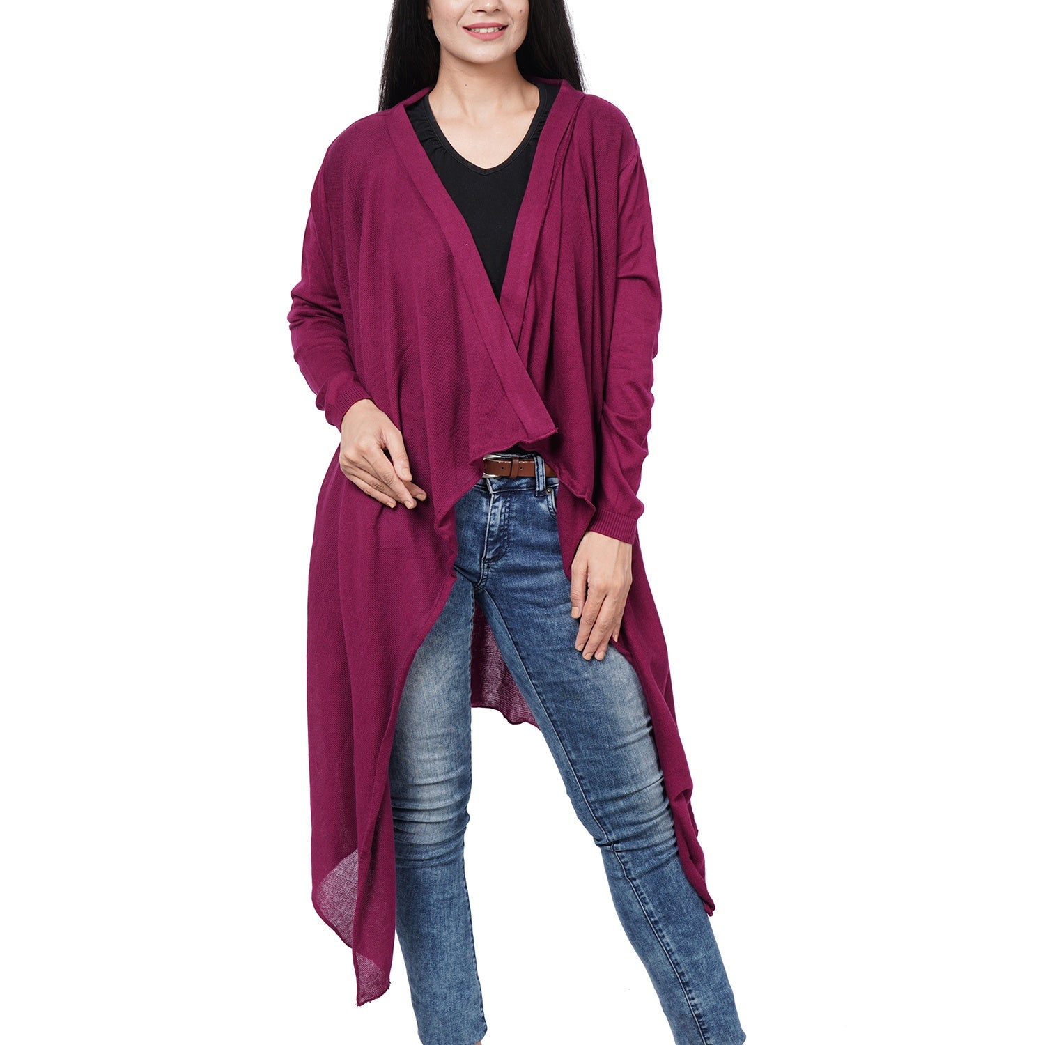 100% Cotton Knit Long Sleeve Waterfall Cardigan