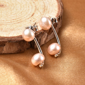 Peach Freshwater Cultured Pearl Dual Stud Earrings