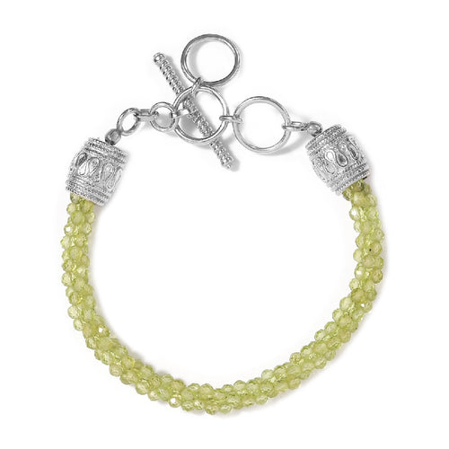 Handcrafted Peridot Beaded Toggle Clasp Bracelet in Platinum