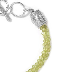 Handcrafted Peridot Beaded Toggle Clasp Bracelet in Platinum