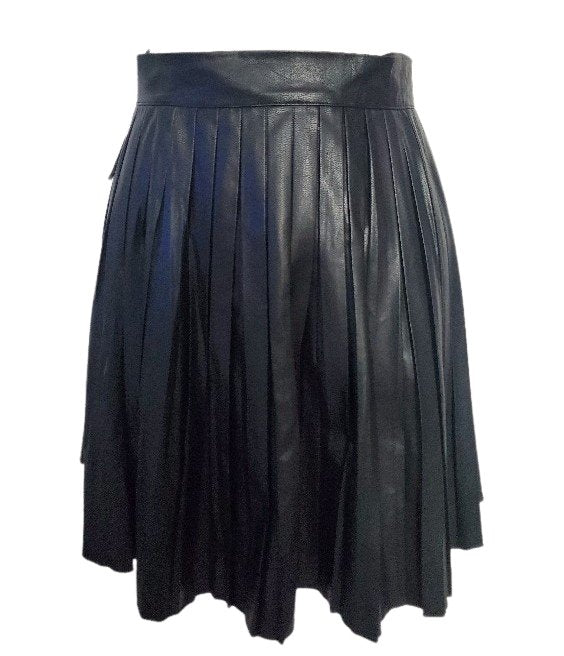 Black Vegan Leather Pleated Skirt