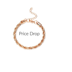 Twisted Rope Chain Bracelet in Rose Gold or Silver Unisex