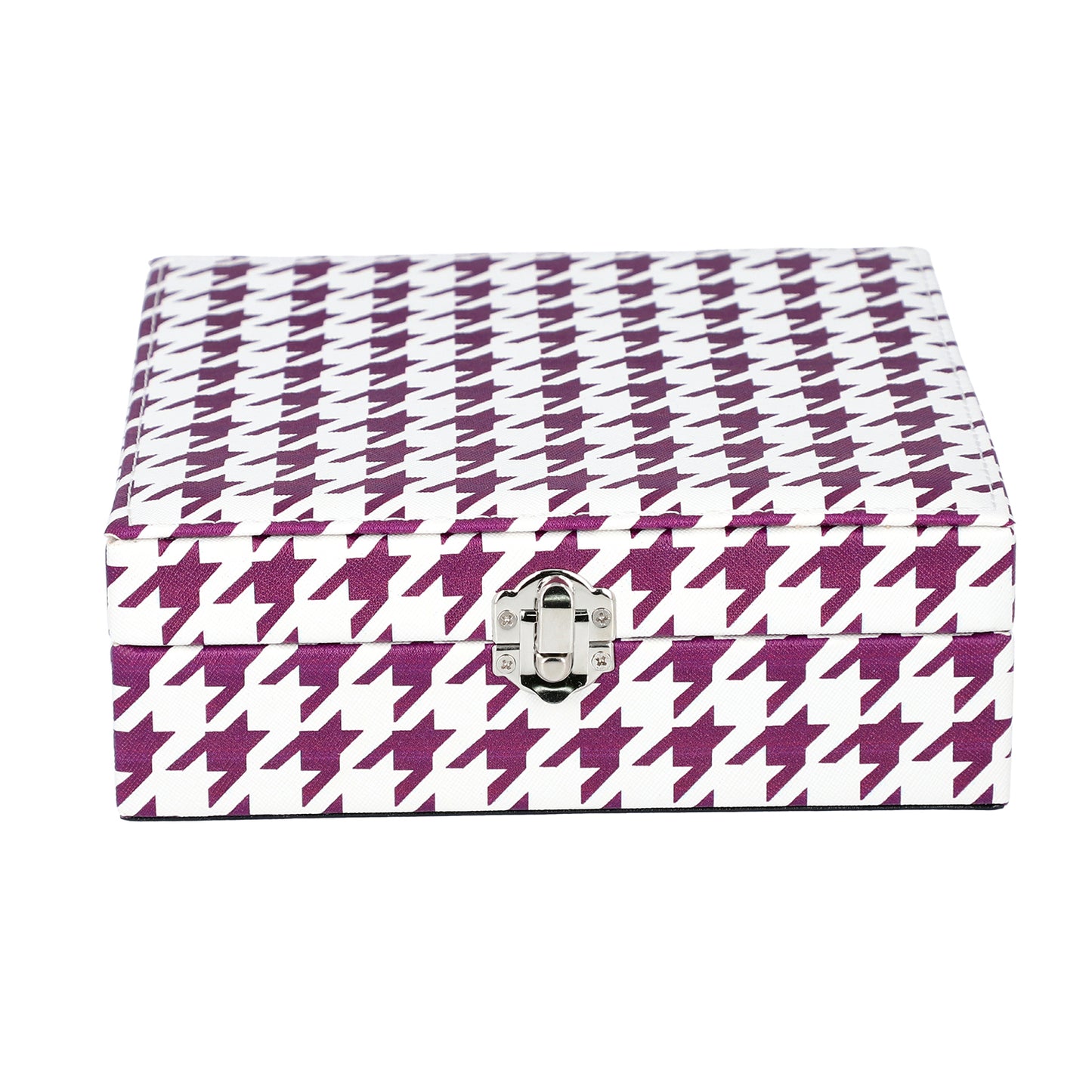 Purple and White Houndstooth Pattern Jewelry Box