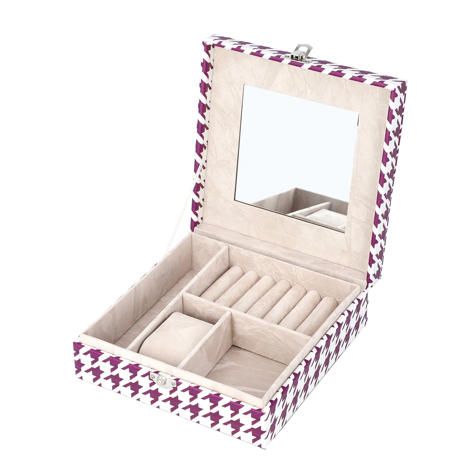 Purple and White Houndstooth Pattern Jewelry Box