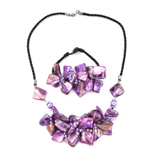 Load image into Gallery viewer, Luminous Purple Shell and Seed Bead Floral Necklace
