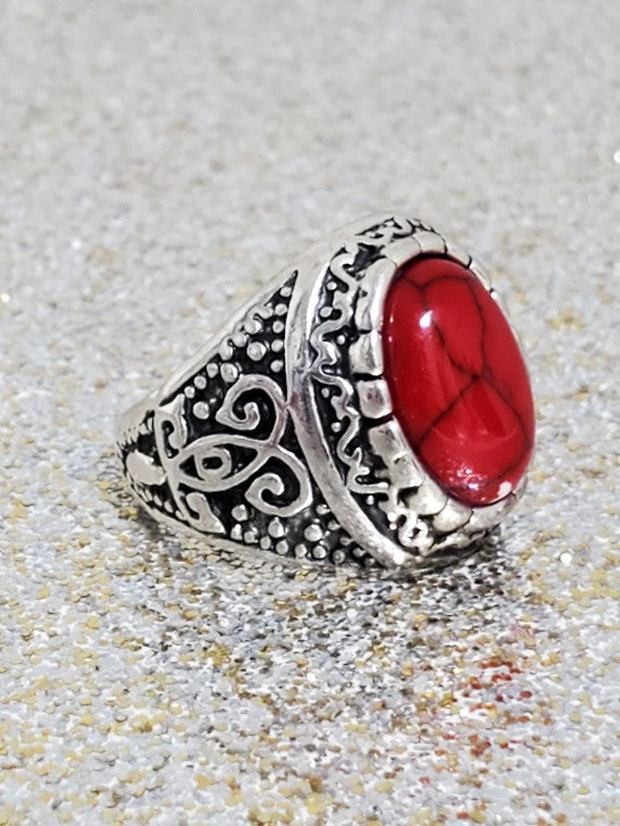 Red Agate 925 Silver Ring Size 8, 11