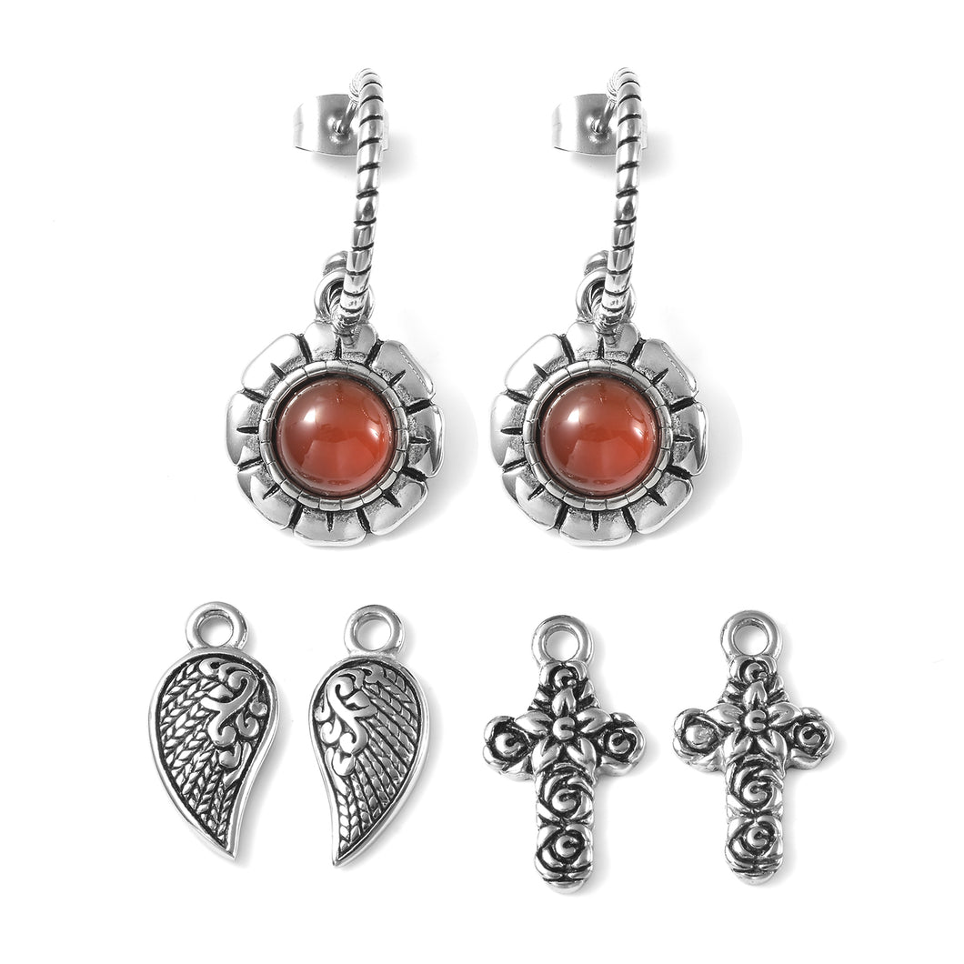 Interchangeable Red Agate Twisted Rope Earrings
