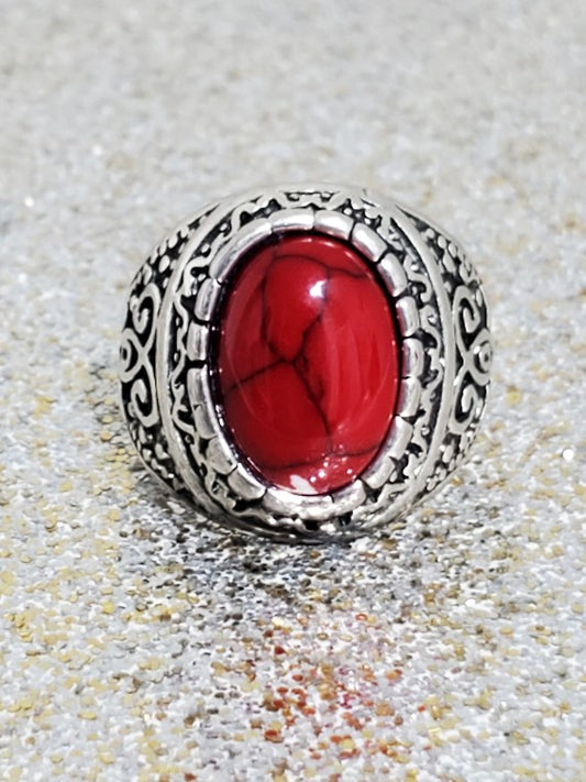 Red Agate 925 Silver Ring Size 8, 11