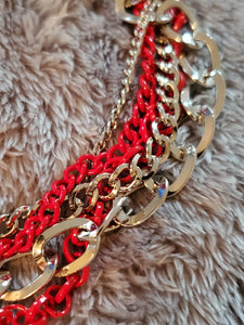 Multi Chain Red and Silver Necklace Set