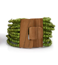 Load image into Gallery viewer, Wooden Buckle Sead Bead Stretch Bracelet Multi Colors
