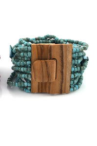 Wooden Buckle Sead Bead Stretch Bracelet Multi Colors