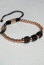 Load image into Gallery viewer, Unisex Rose Gold and Black Shamballa Bracelet
