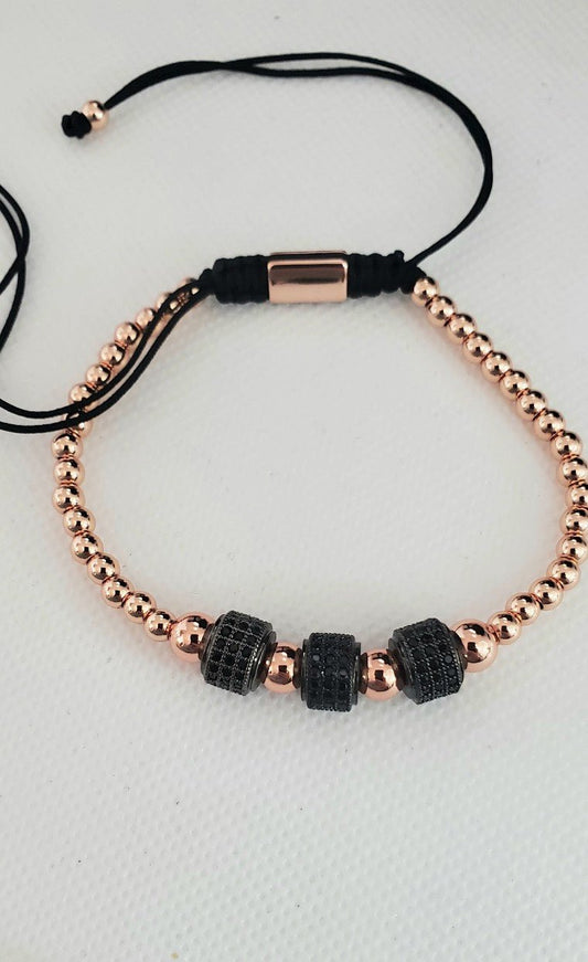 Unisex Rose Gold and Black Shamballa Bracelet