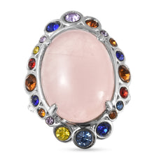 Load image into Gallery viewer, Galilea Rose Quartz or South African Tiger&#39;s Eye Multi Color Austrian Crystal Halo Ring
