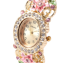 Load image into Gallery viewer, Hand Painted Springtime White and Pink or Blue Austrian Crystal Watch
