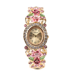 Hand Painted Springtime White and Pink or Blue Austrian Crystal Watch