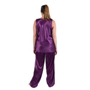 Purple,  Sleeveless, Silk, Satin, Pajama Set Size Medium