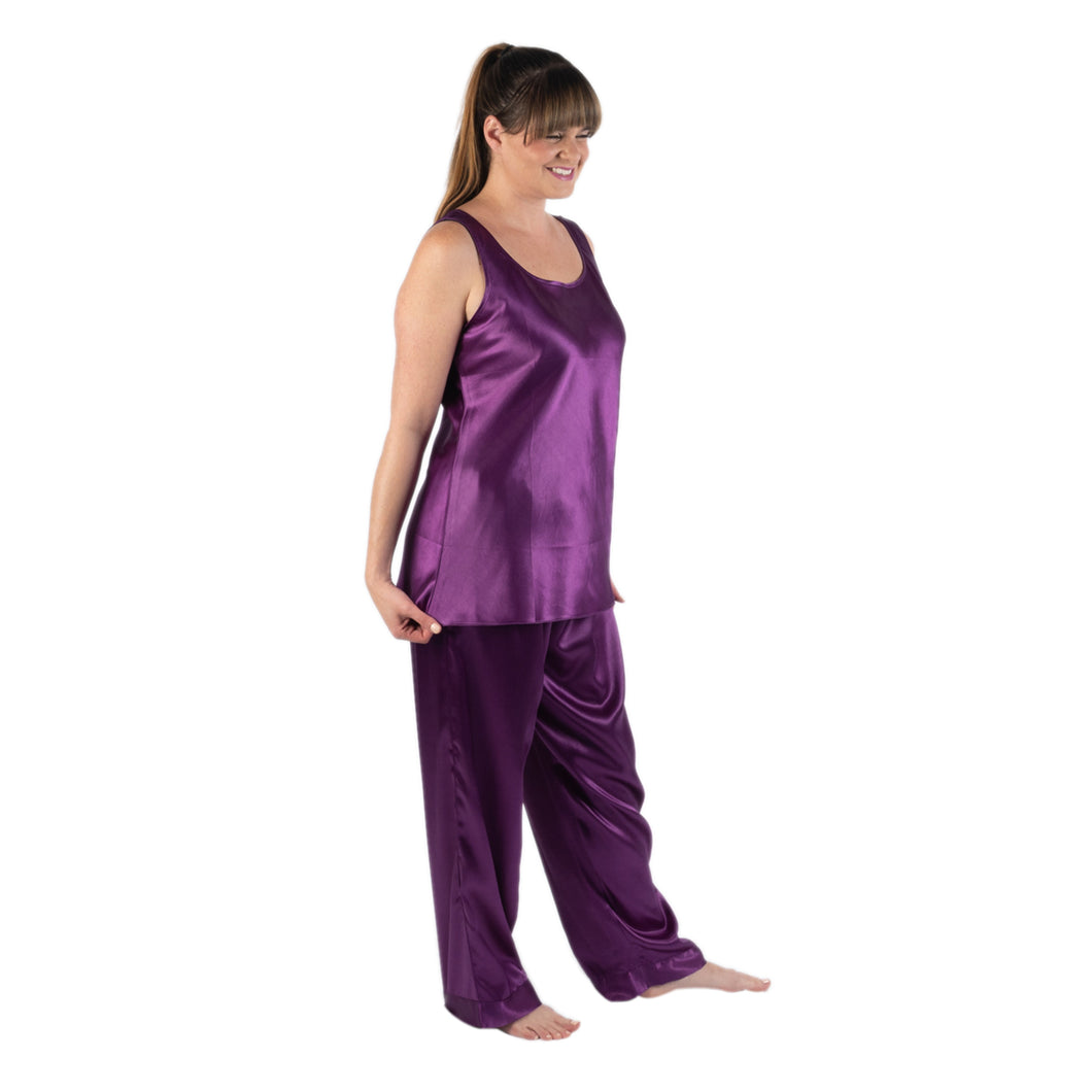 Purple,  Sleeveless, Silk, Satin, Pajama Set Size Medium