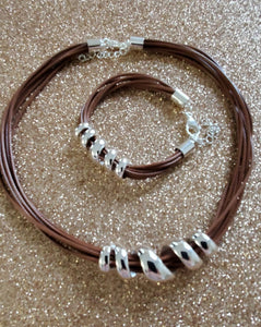 Faux Leather Necklace and Twisted Bracelet