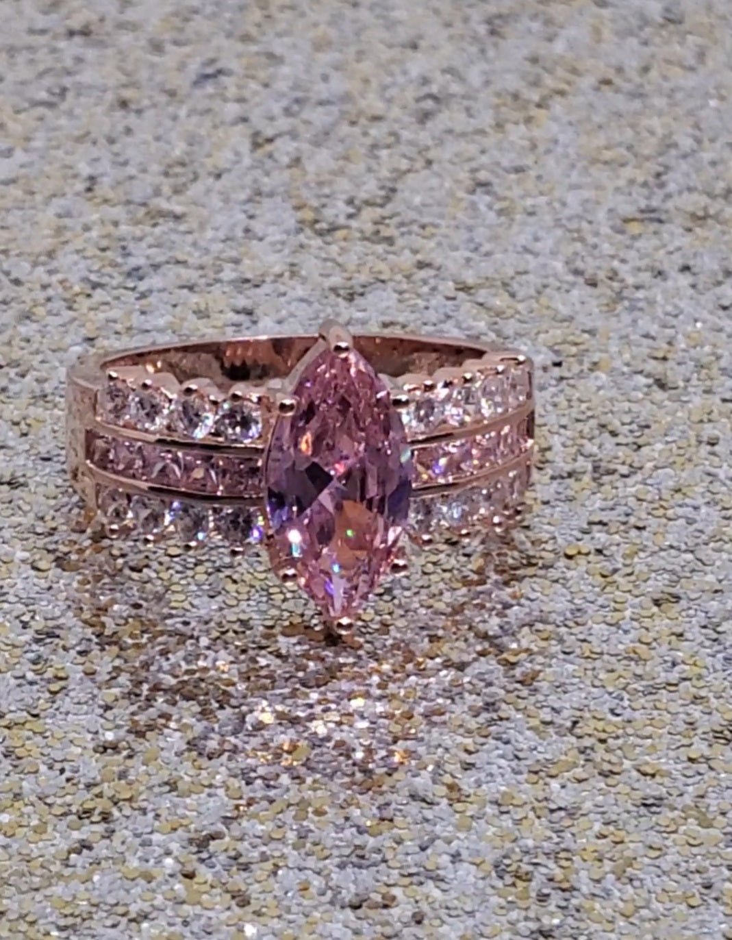 Stylish Pink and White Diamond Marquise Shape Ring