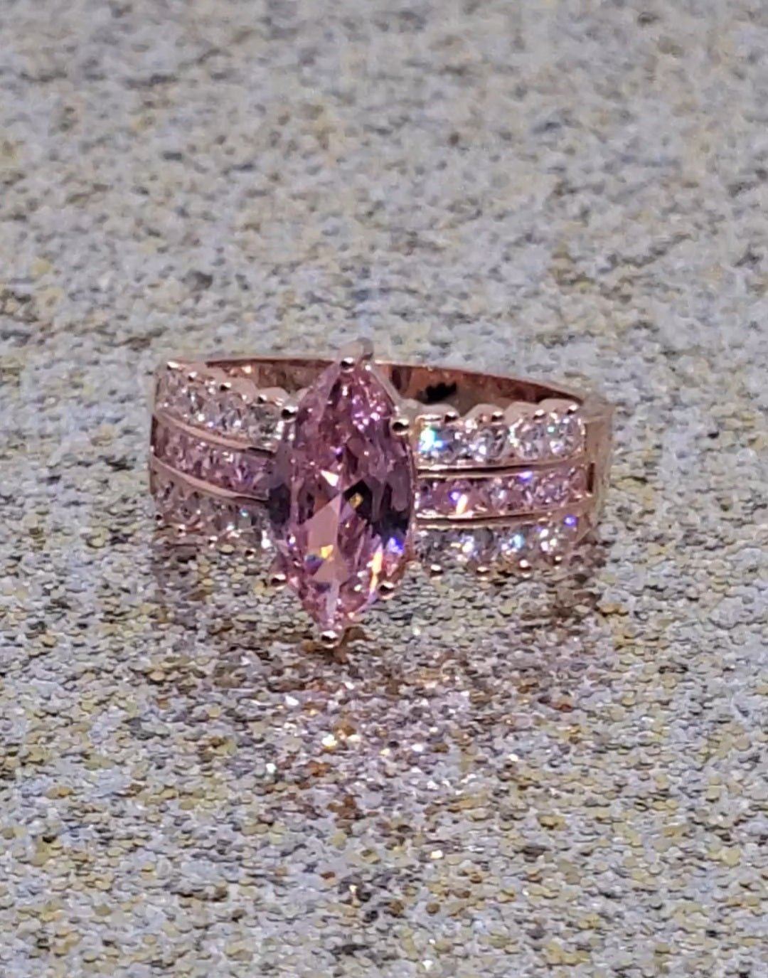 Stylish Pink and White Diamond Marquise Shape Ring