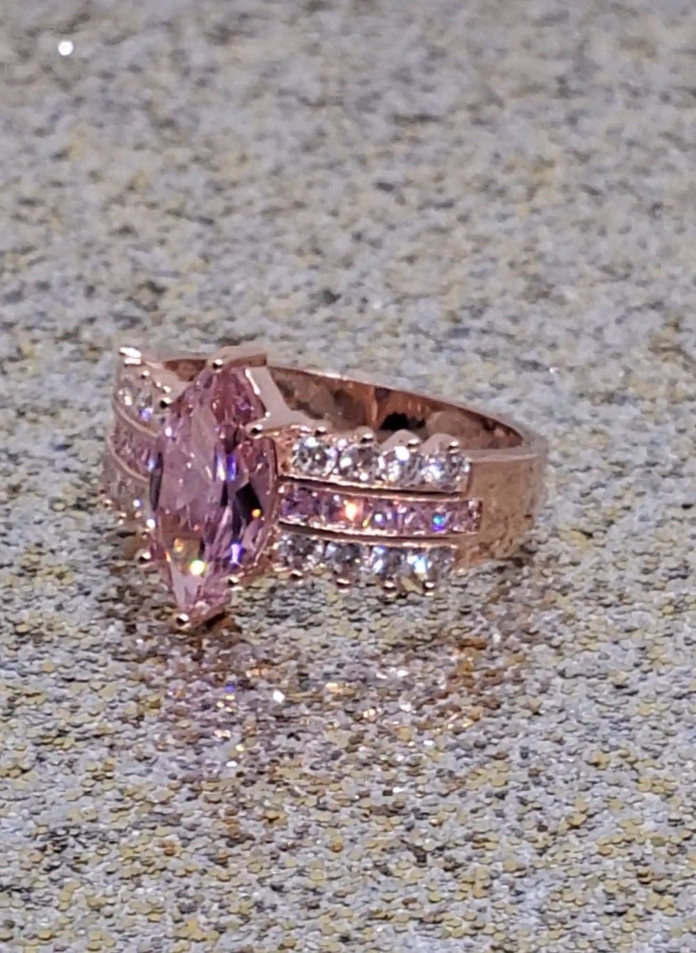 Stylish Pink and White Diamond Marquise Shape Ring