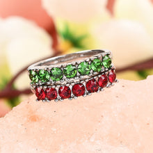 Load image into Gallery viewer, Set of 2 Semi Eternity Rings Siam Color &amp; Fern Green Crystal Size 9
