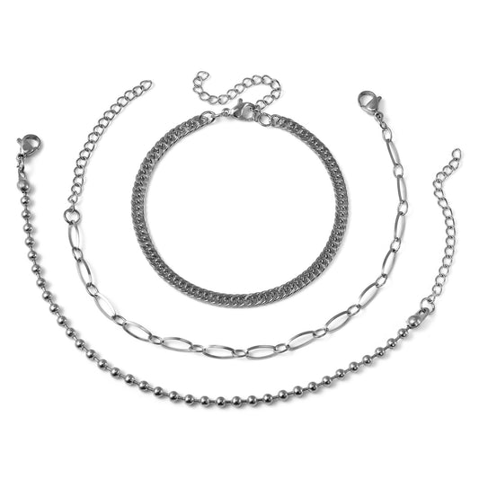 Set of 3 Beaded, Double Woven Four Sided & Paper Clip Bracelet