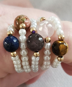 Your Choice Multi Gemstone Pearl Bead Stretch Rings