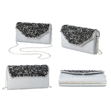 Load image into Gallery viewer, Shungite, Silver Gilded Fabric Clutch Bag with Detachable Chain Shoulder Strap
