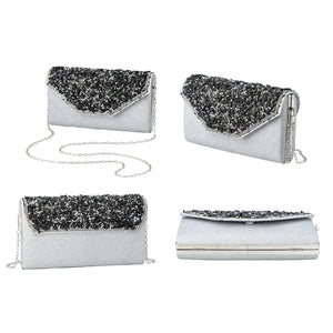 Shungite, Silver Gilded Fabric Clutch Bag with Detachable Chain Shoulder Strap