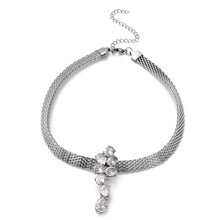 Load image into Gallery viewer, Silver Mesh Simulated Green or White Diamond Choker Pendant Necklace 16 Inches
