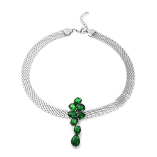 Load image into Gallery viewer, Silver Mesh Simulated Green Diamond Choker Pendant Necklace 16 Inches
