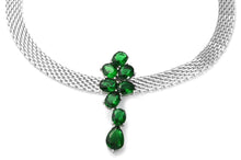 Load image into Gallery viewer, Silver Mesh Simulated Green Diamond Choker Pendant Necklace 16 Inches
