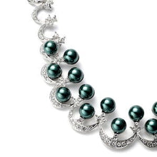 Load image into Gallery viewer, Simulated Peacock Pearl and White Austrian Crystal Necklace 20 Inches
